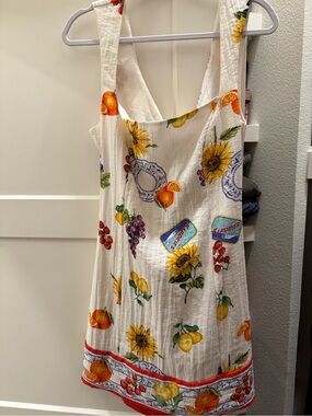 H&M White Mini Dress with Yellow Sunflowers & Orange Fruit Print